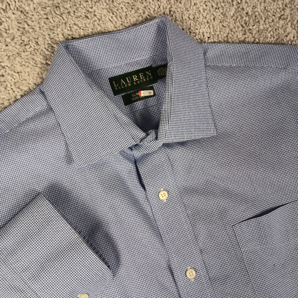 Lauren Ralph Lauren 17.5 34/35 Gingham Micro-check Mens Dress Shirt